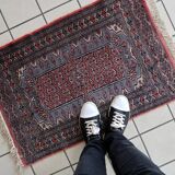 Handmade vintage Uzbek Bukhara rug 64cm x 94cm 1950s