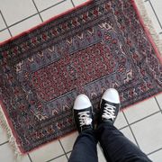 Handmade vintage Uzbek Bukhara rug 64cm x 94cm 1950s
