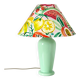 Lampe vintage pied en céramique vert d'eau et abat-jour imprimé "fruits"
