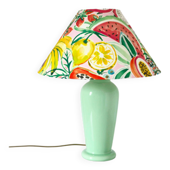 Vintage water green ceramic foot lamp with “fruit” printed lampshade