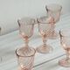 6 liqueur stemmed glasses in twisted pink glass, rosaline.