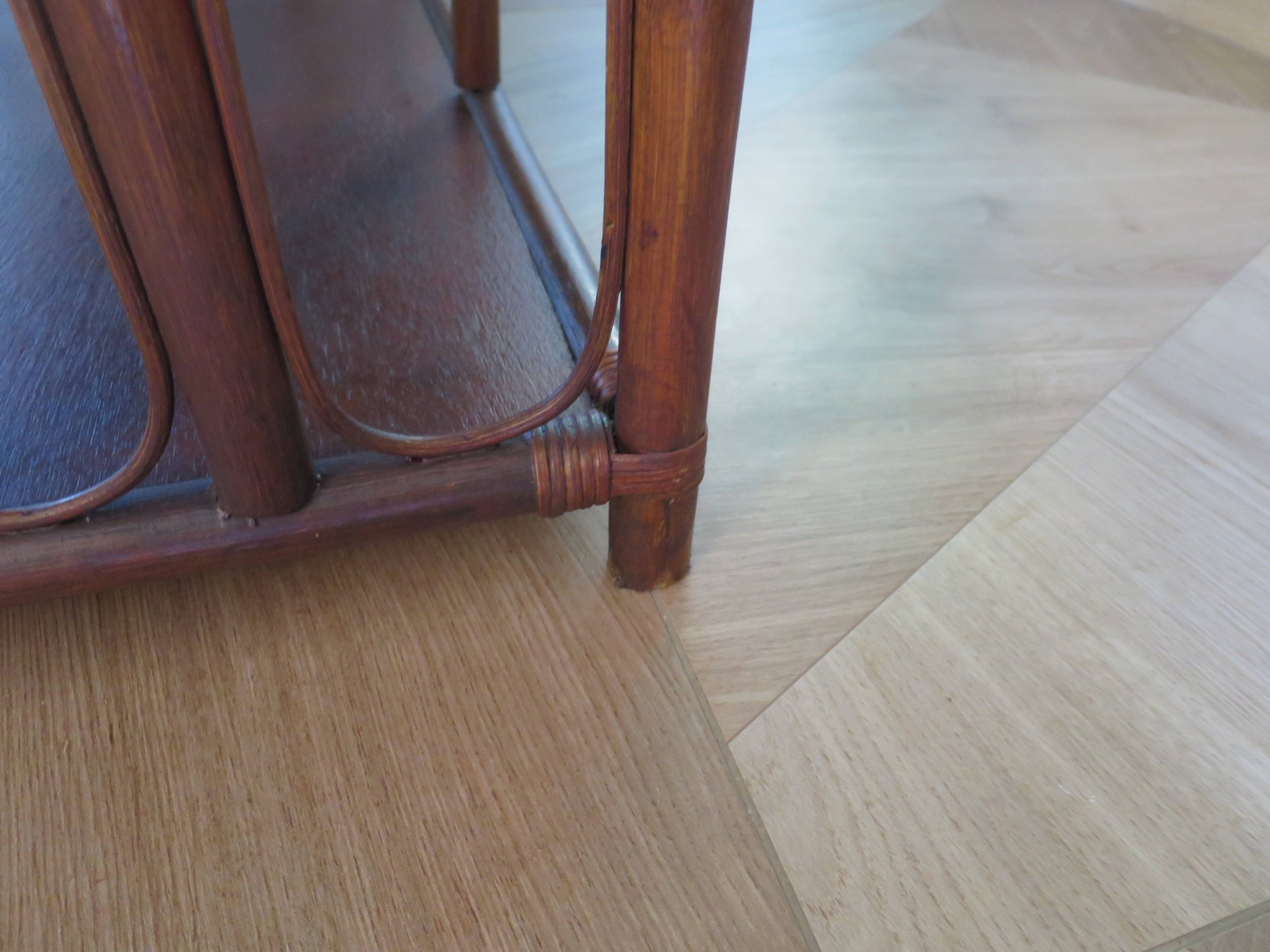 Retro side table - vinyl furniture - rattan and bamboo - 1980s