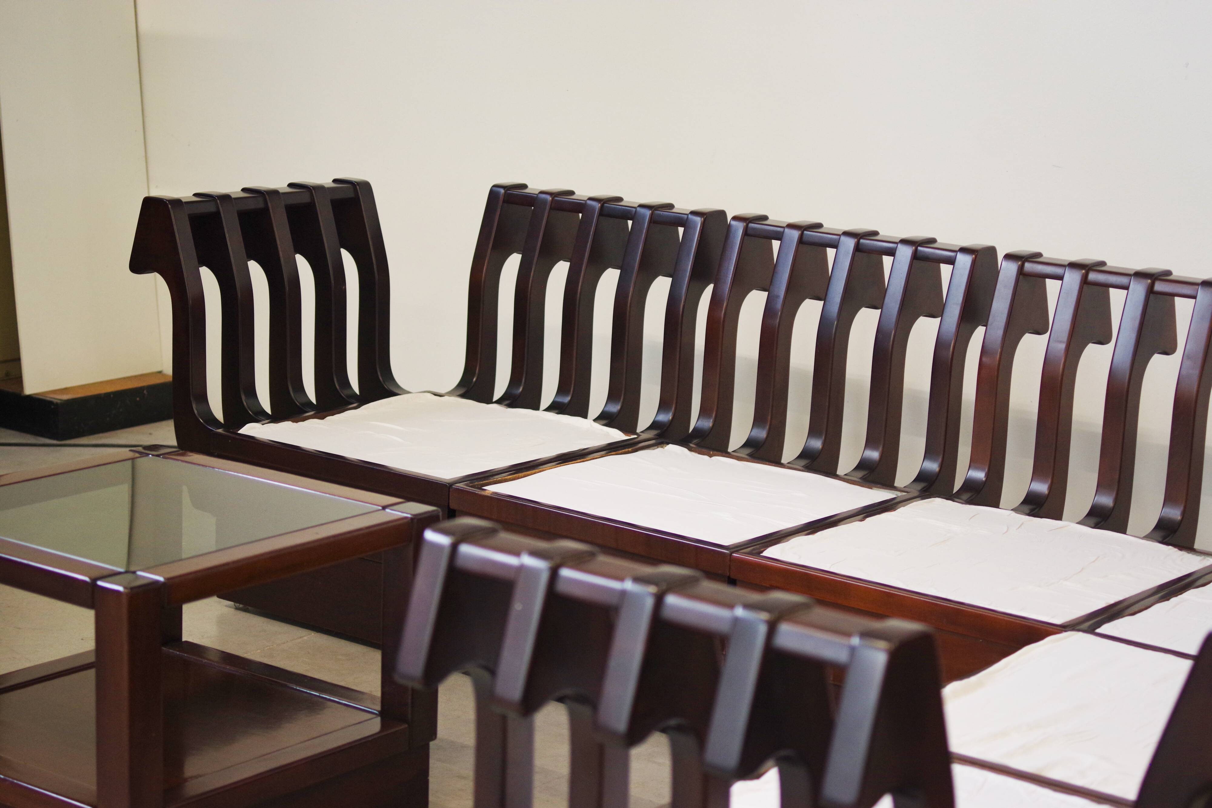 1970s Modular Beechwood Sofa by Frigerio – Original Fabric Upholstery, Set of 6