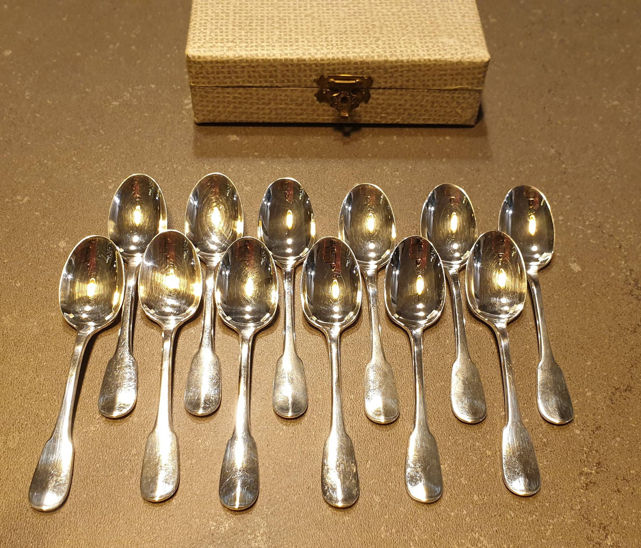 Box of 12 coffee spoons by the brand CHRISTOFLE, model CLUNY.