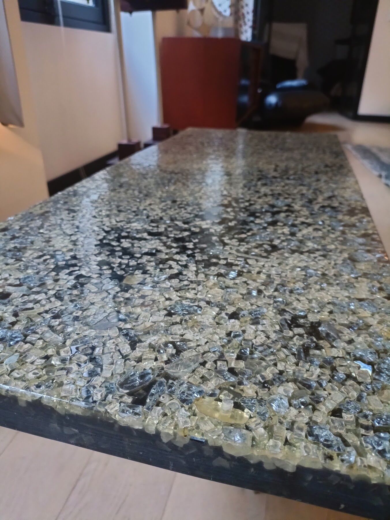 Coffee table in fractal stone, steel resin and inclusions Marie Claude de Fouquières 1970s