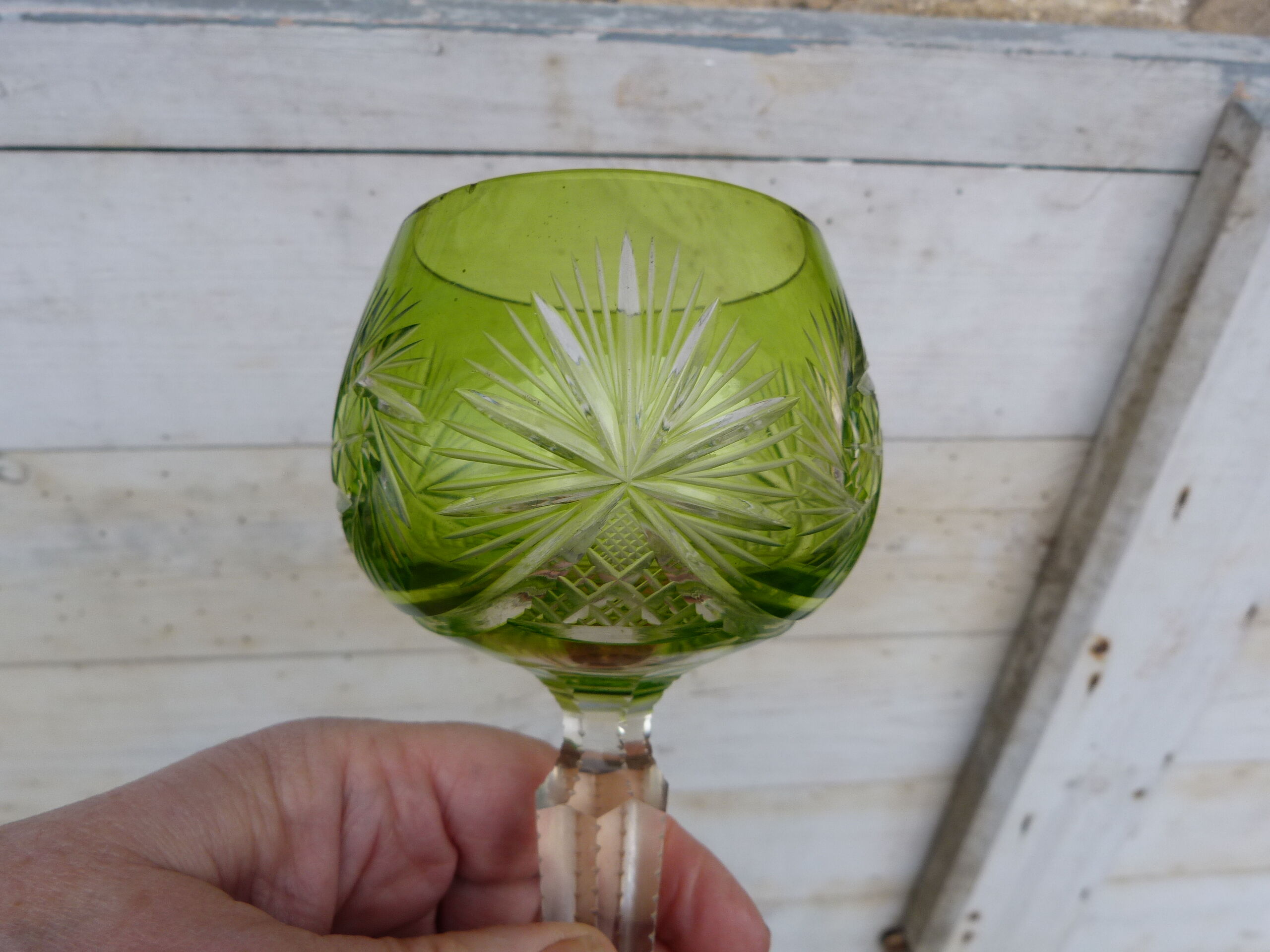 Old crystal glass Saint Louis Roemer cut green Absinthe