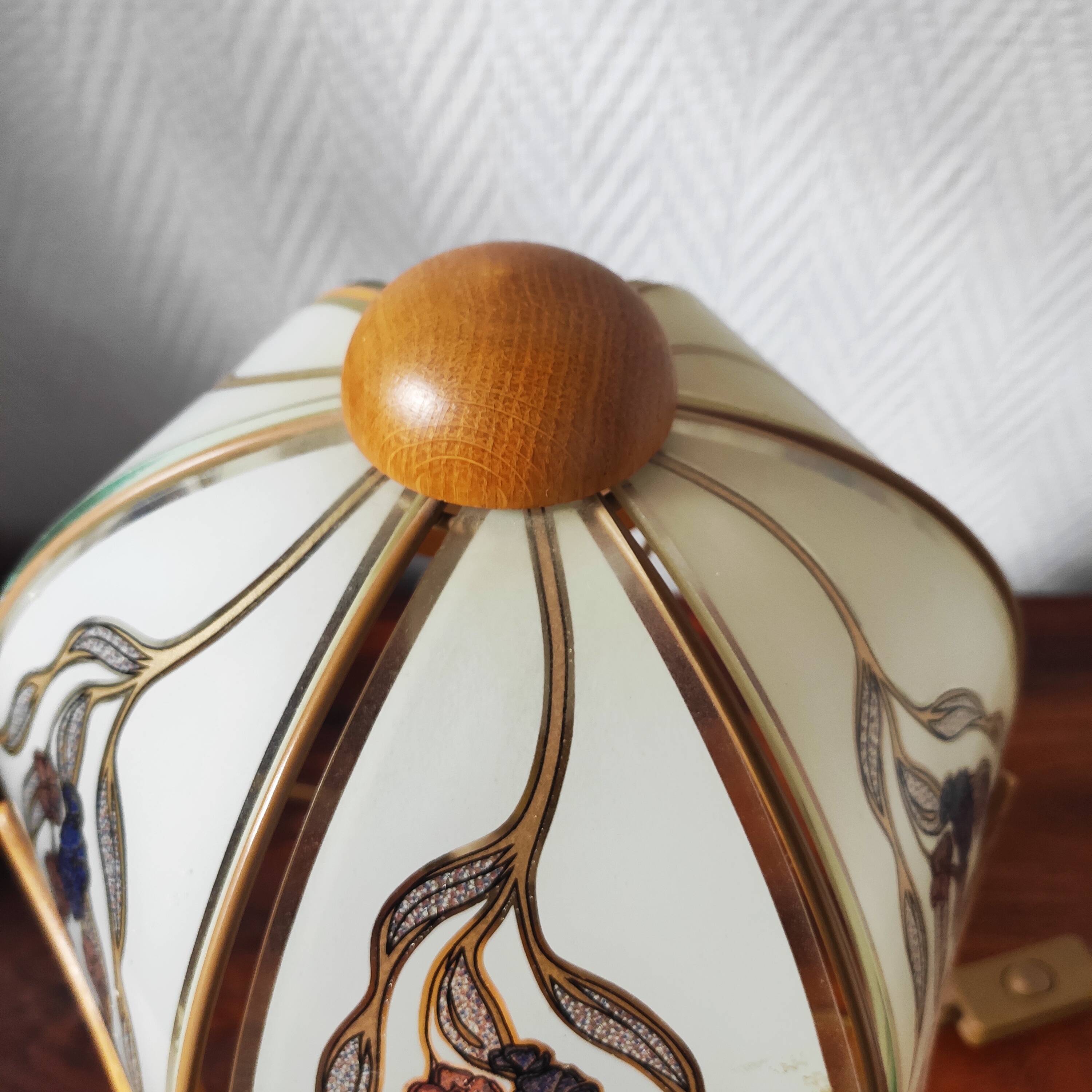 Vintage glass and wood table lamp