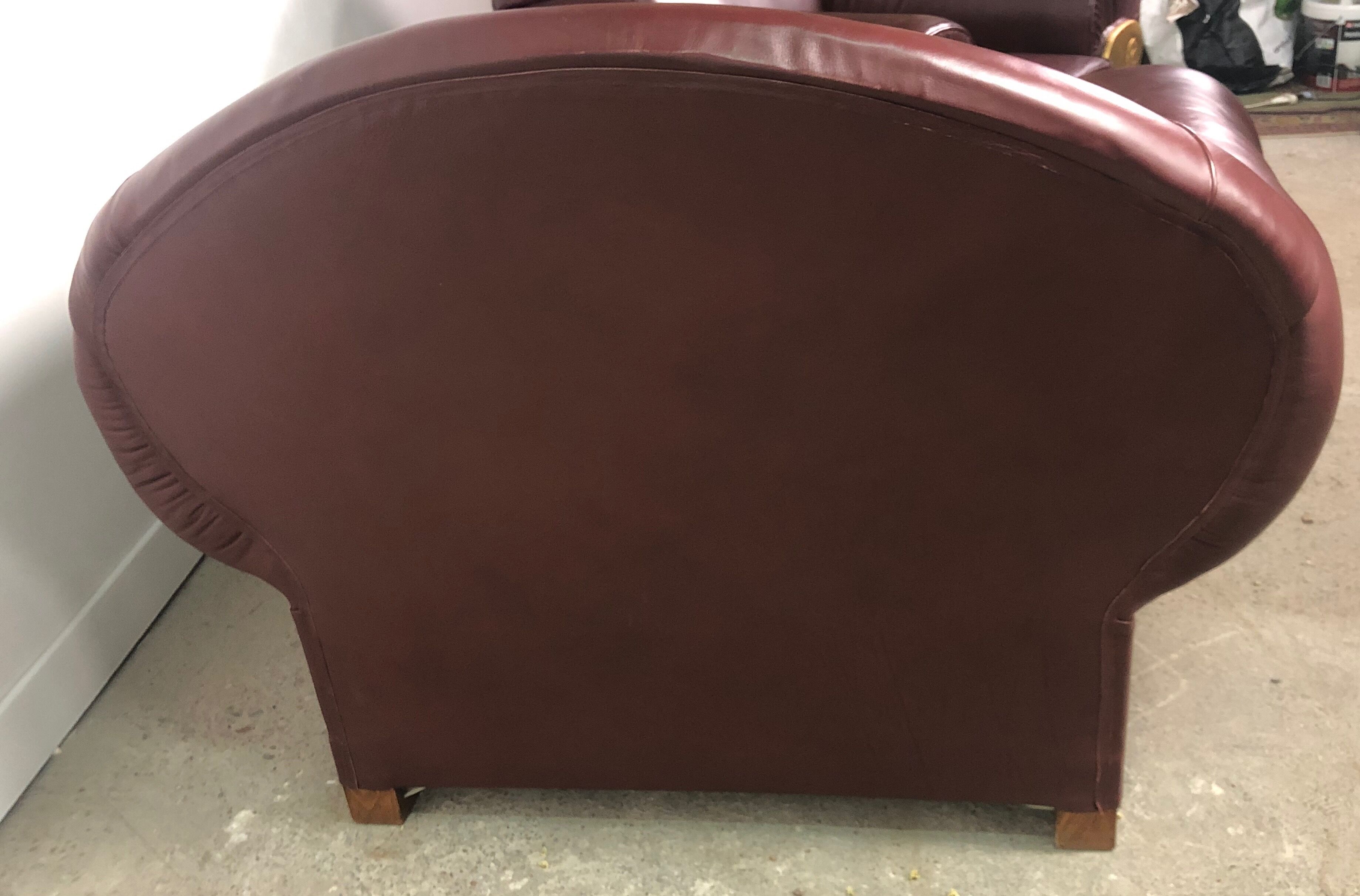 Armchairs (the pair) art deco style in wood and burgundy leather 1940