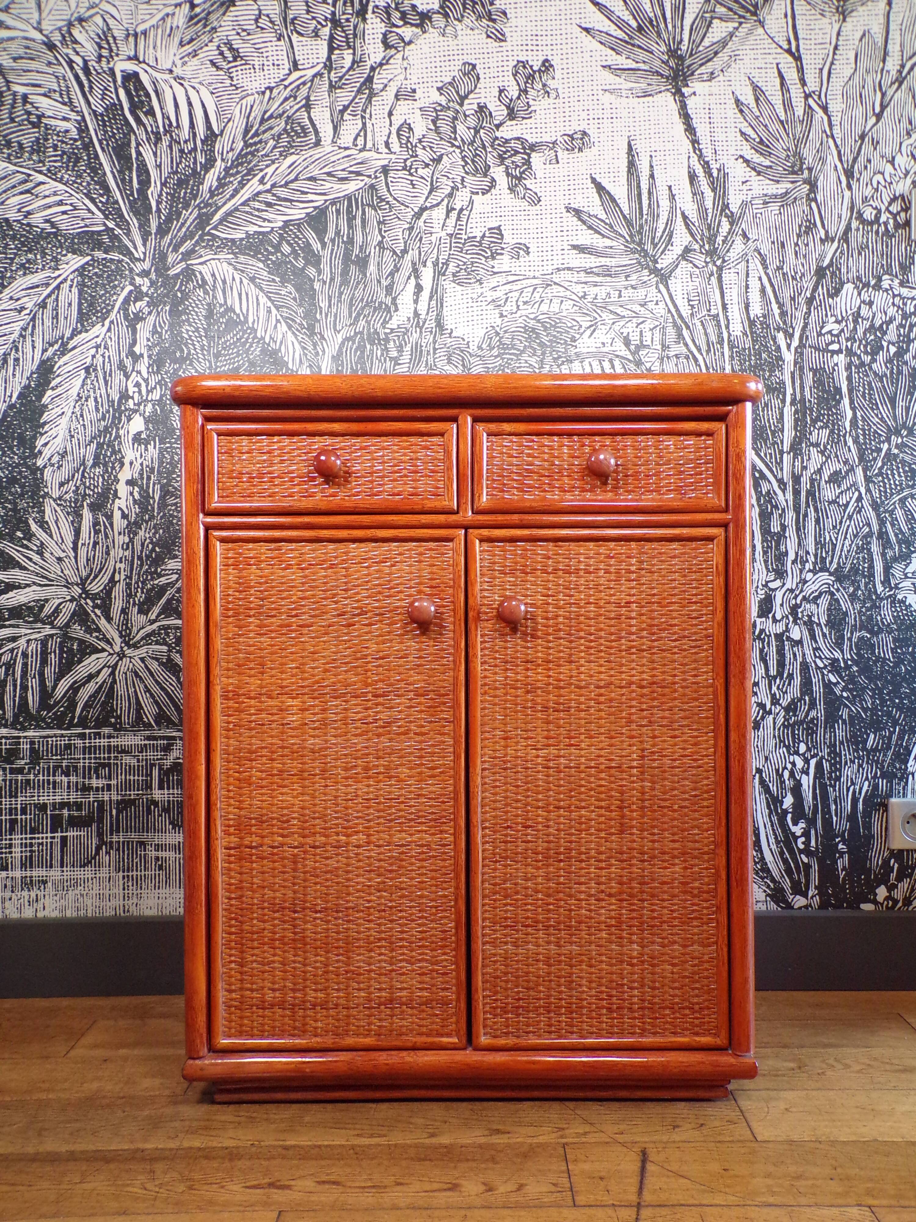 Vintage rattan sideboard 2 doors and 2 drawers