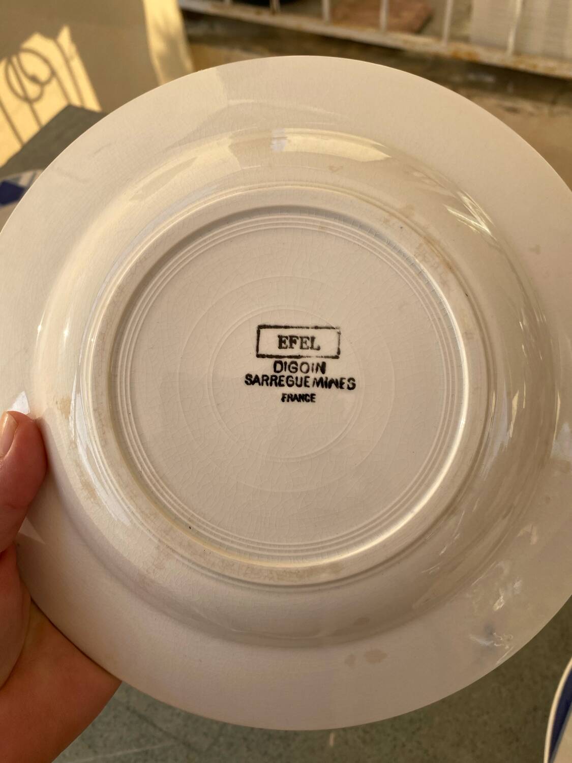 Many faience plates from Digoin Sarguemines, model Efel.