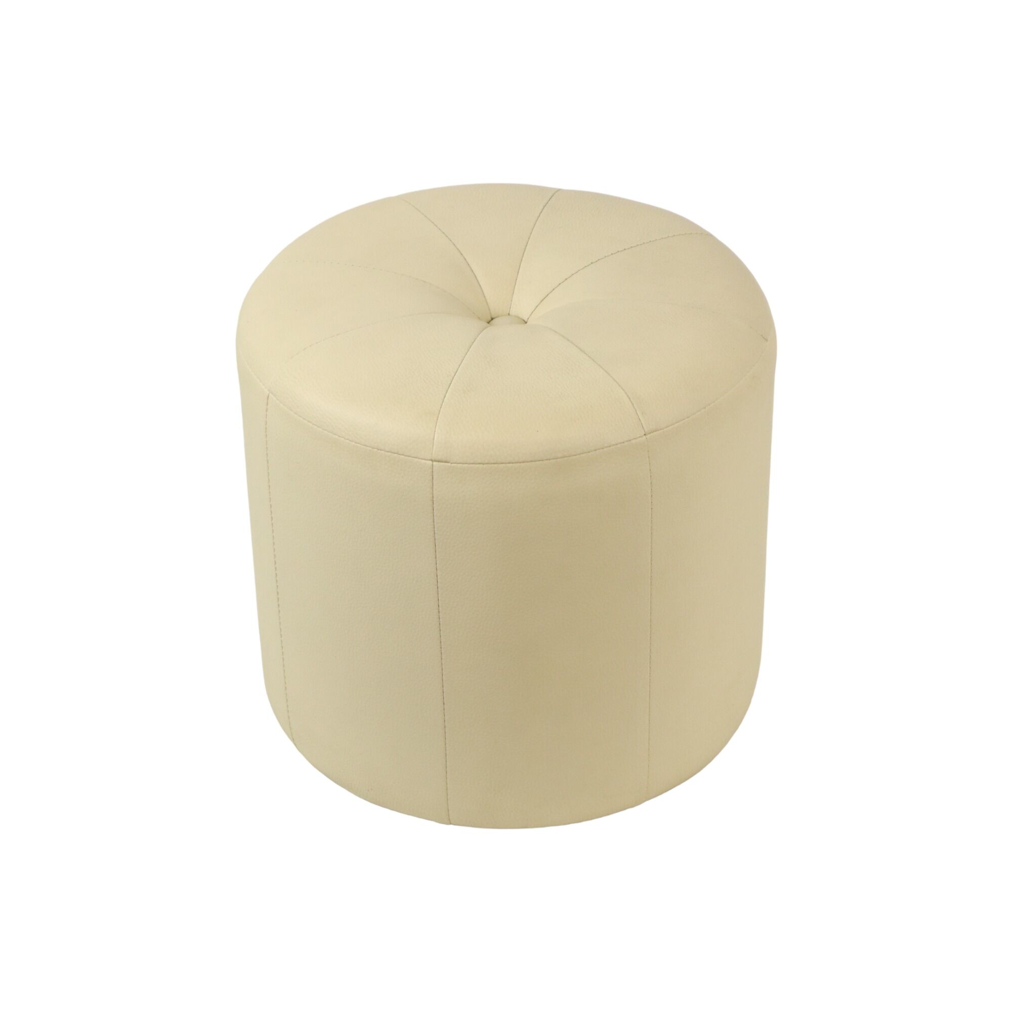 Vintage round wooden pouf skai cream color off white 38cm