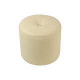 Pouf rond bois skai crème couleur blanc cassé 38cm