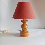 Old vintage lamp in turned wood 60s/70s fabric lampshade