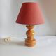 Ancienne lampe vintage en bois tourné années 60/70 abat-jour tissu