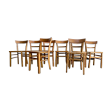 Set of 8 old light wood bistro chairs years 1957 stamps