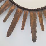 Sunburst mirror vintage 1960 in golden copper metal 50s brutalist 1960s