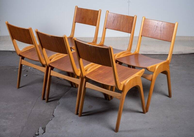 Stackable chairs attributed to Sorø Møbelfabrik, Denmark, 1950s, Set of 6