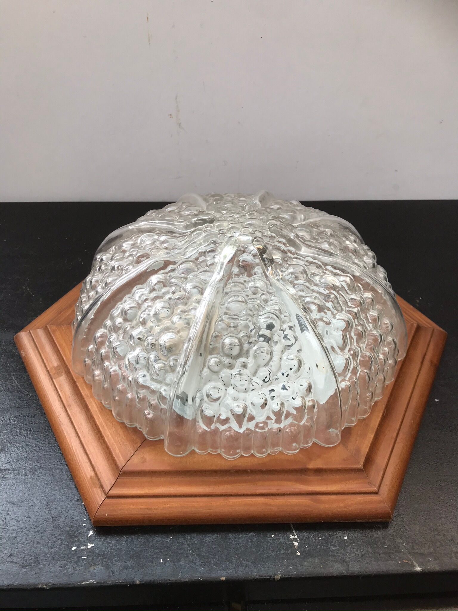 Ancient Applied Brush Glass Moulded Glass - Vintage Wood Base
