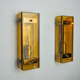 Pair of brown Veca wall lights, beveled glass, Italy 1970