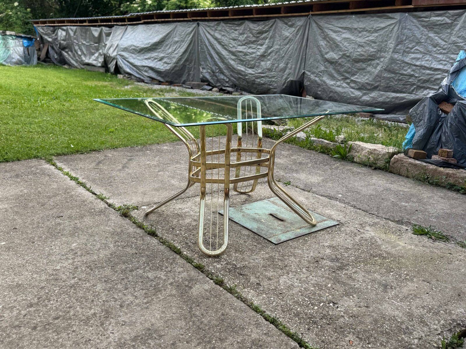 Italian brass dining table and chairs, 1970s, set of 7