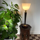 Art Deco lamp made of wood, brass, and opaline.