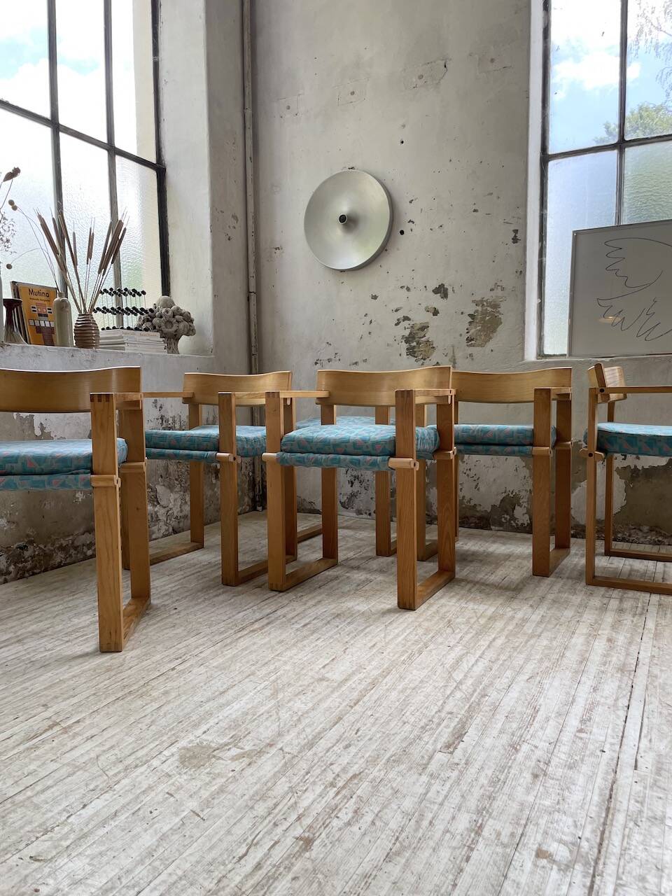 Set of 6 oak chairs with armrests Ate Van Apeldoorn