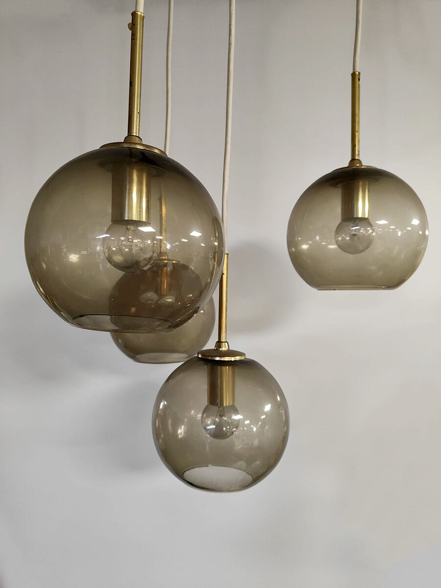 Vintage 70's cascade pendant 'brass globes' hanging lamp