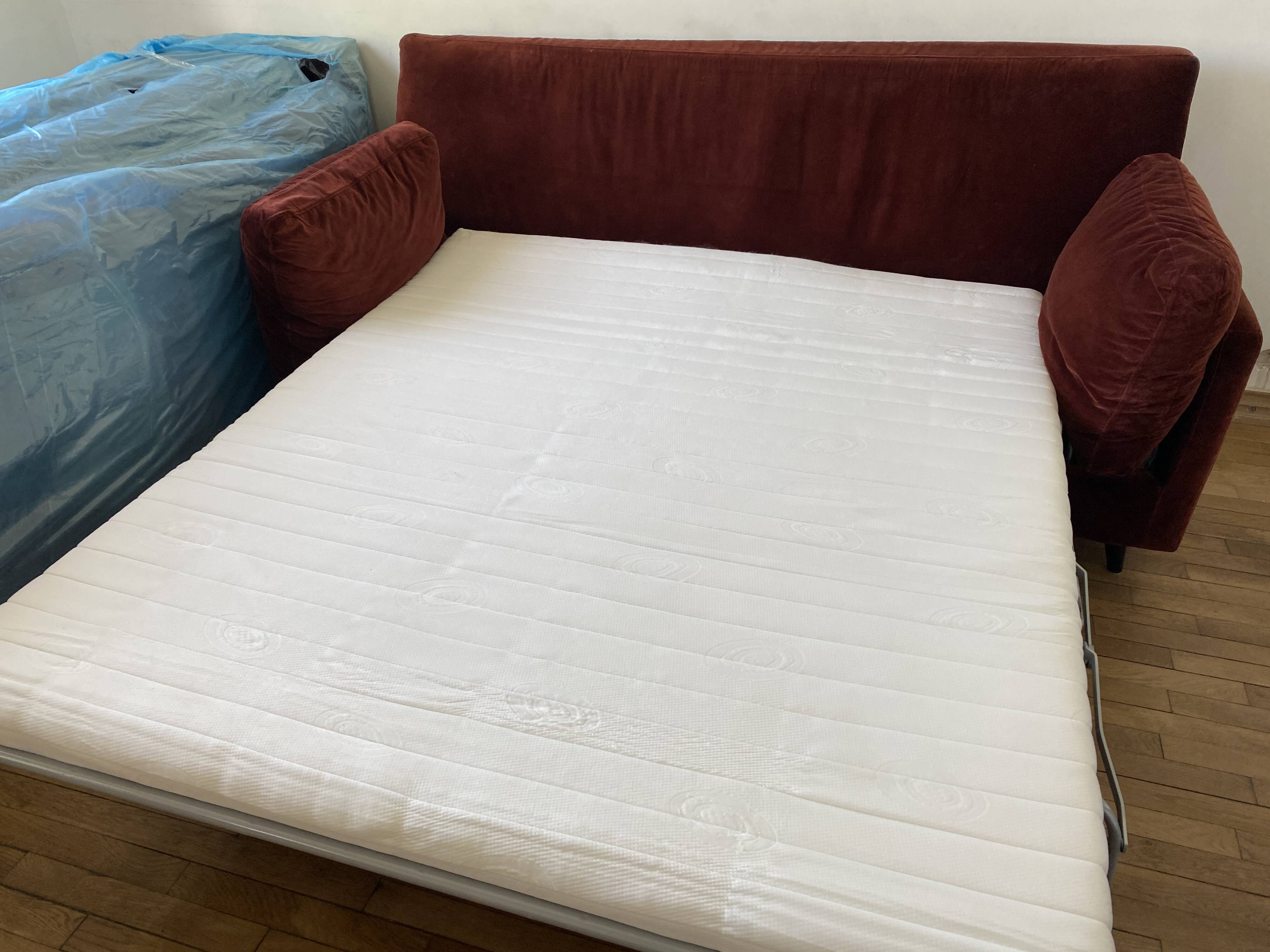 Terracotta convertible velvet sofa