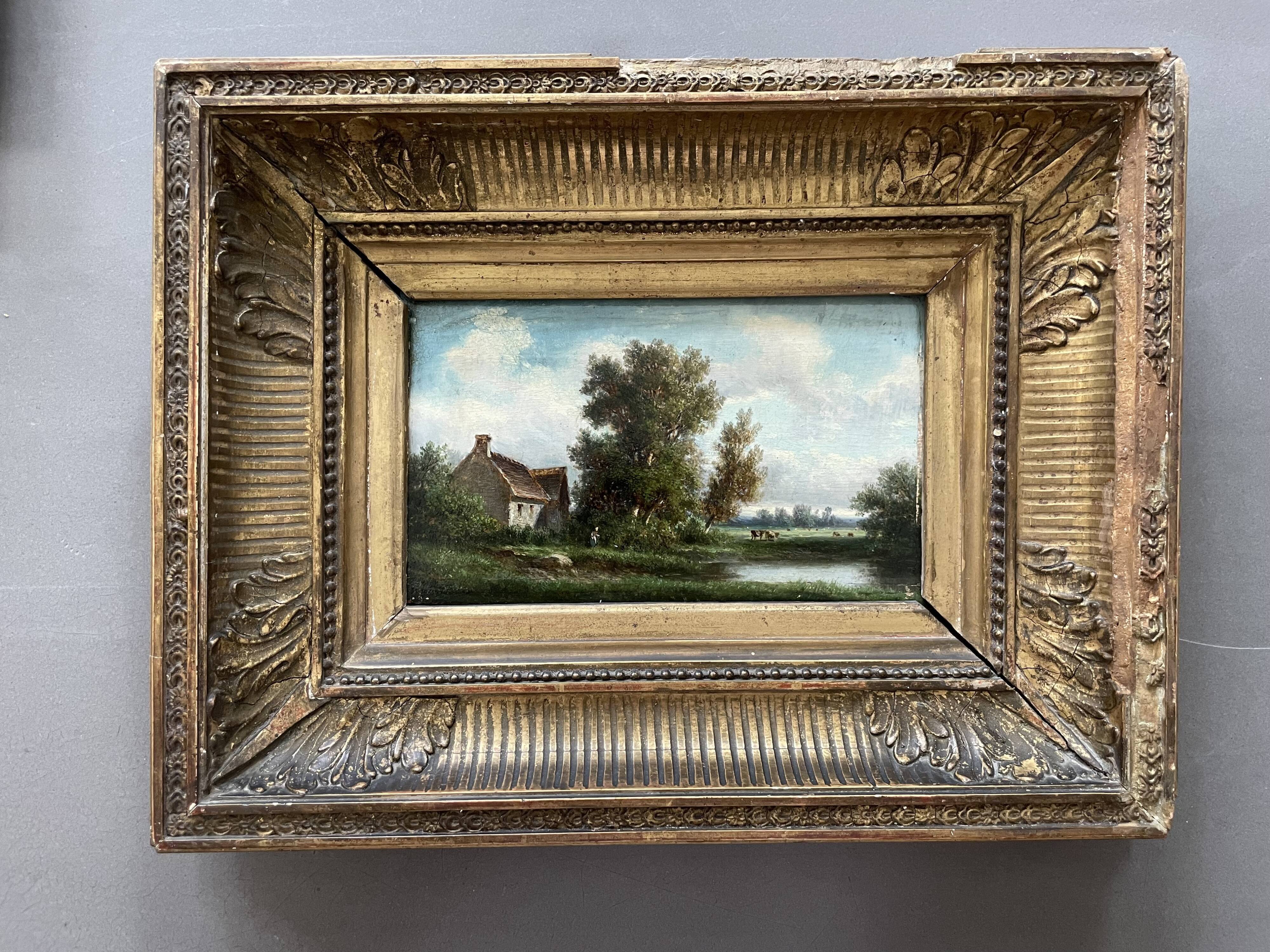 Painting old animated landscape Theodore Ghirardi nineteenth