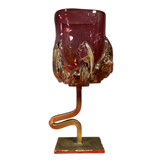 Fabienne Picaud: pink glass vase with amber applied decorations