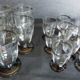 2 series of vintage glasses with black stems from the 1930s.
