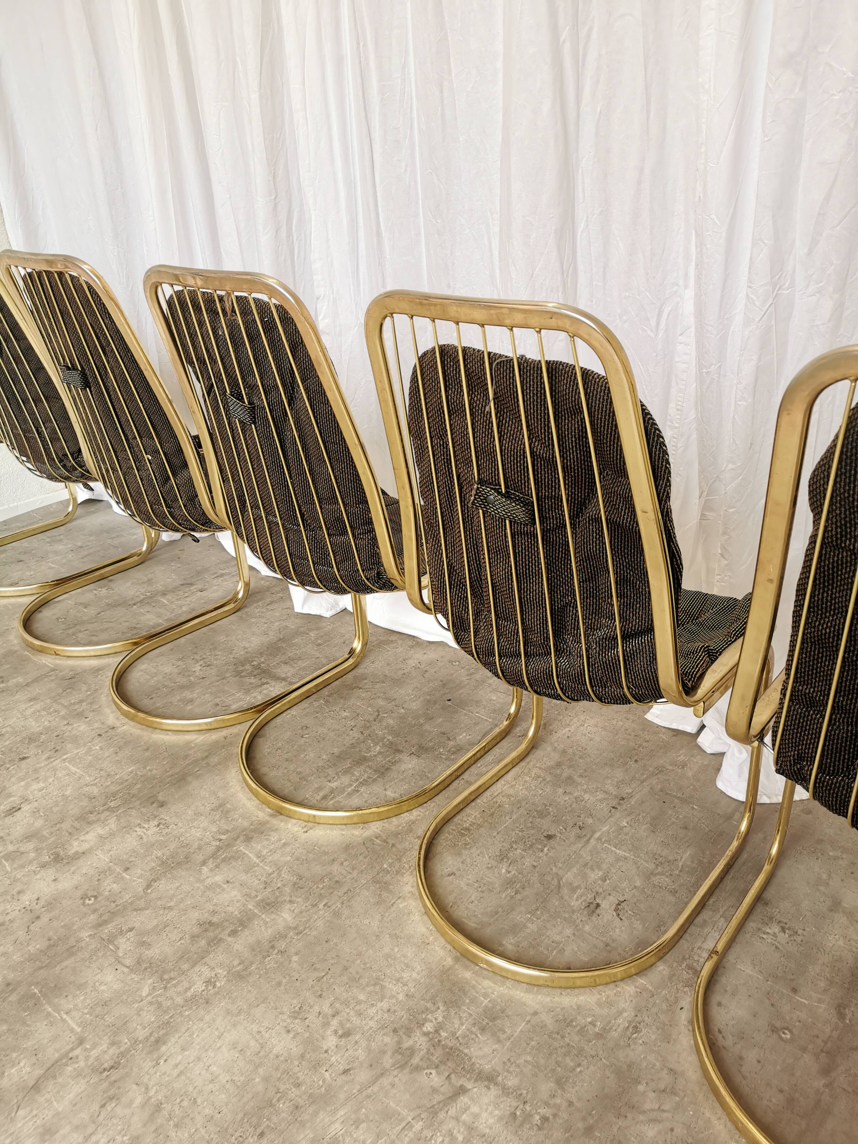 Set of 6 Vintage Gold Chrome Dining Chairs: Italian Mid-Century Design
