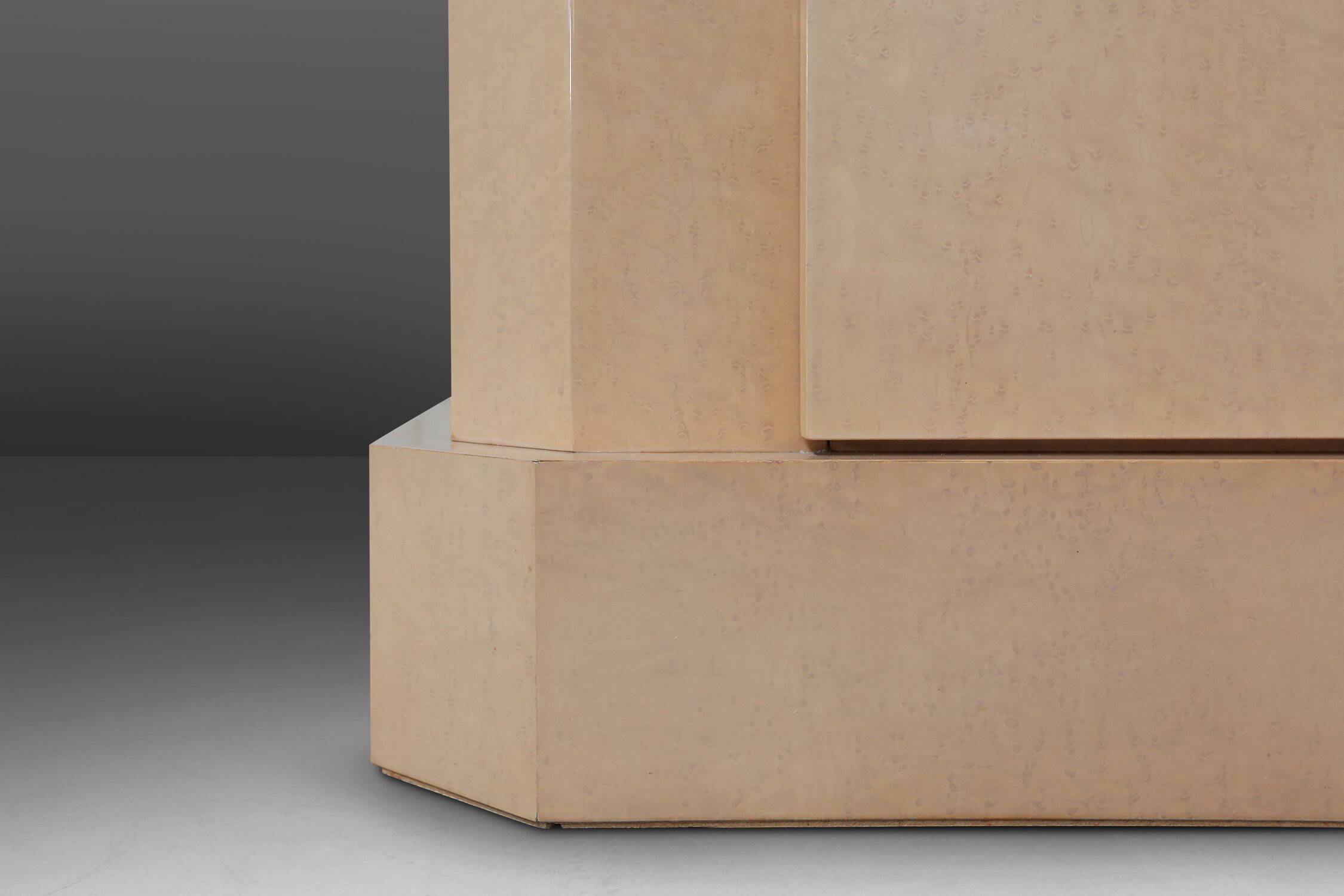 Ivory Lacquer Sideboard in burl wood by Jean Claude Dresse, 1940s