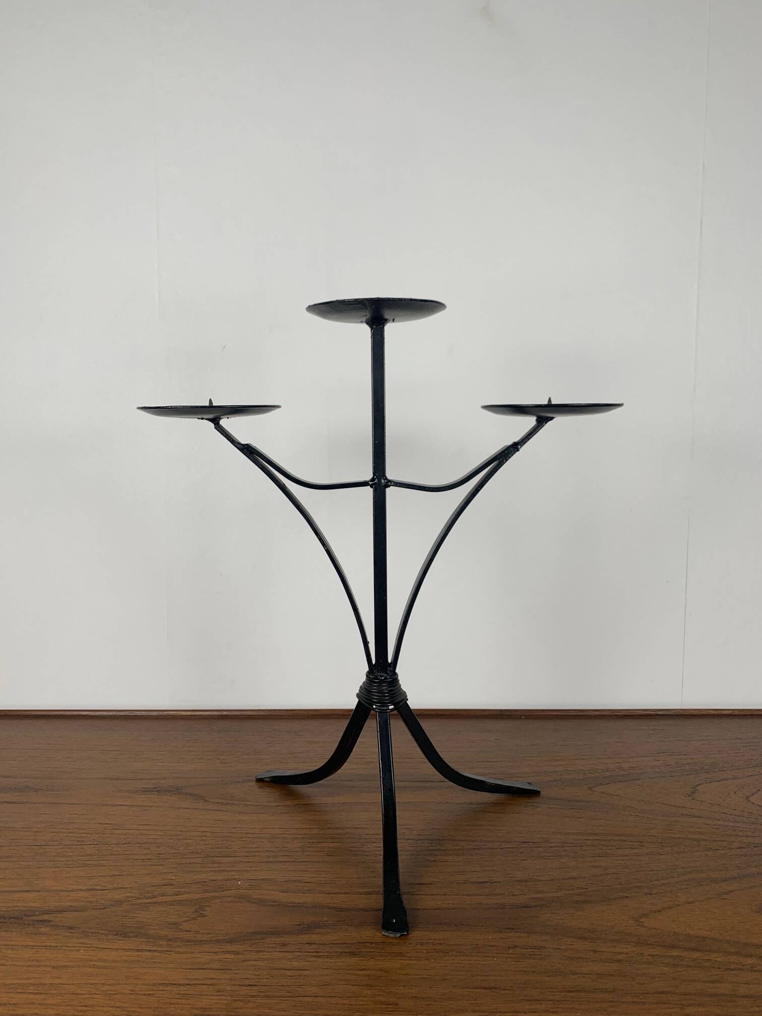 Wrought iron candlestick, painted black, for 3 candles