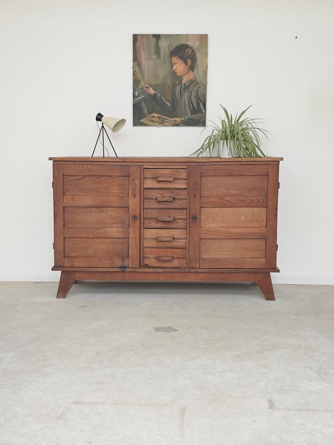 Oak buffet by René Gabriel, Reconstruction period 1950.