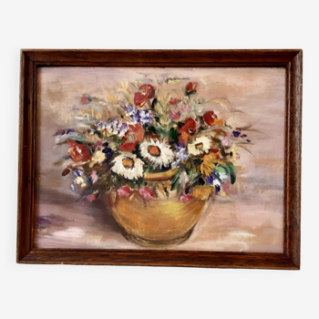 Tableau / huile nature morte bouquet signée 1961