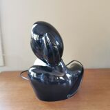 Vintage 80s lamp in the shape of a woman's bust made of black ceramic.