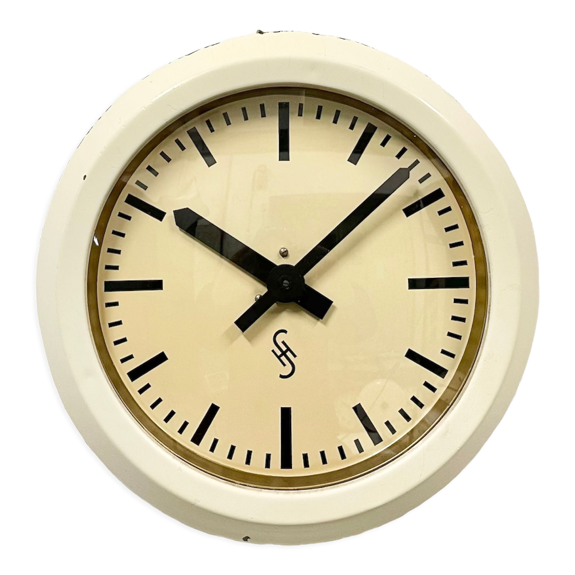 Beige industrial factory wall clock from Siemens, 1950s