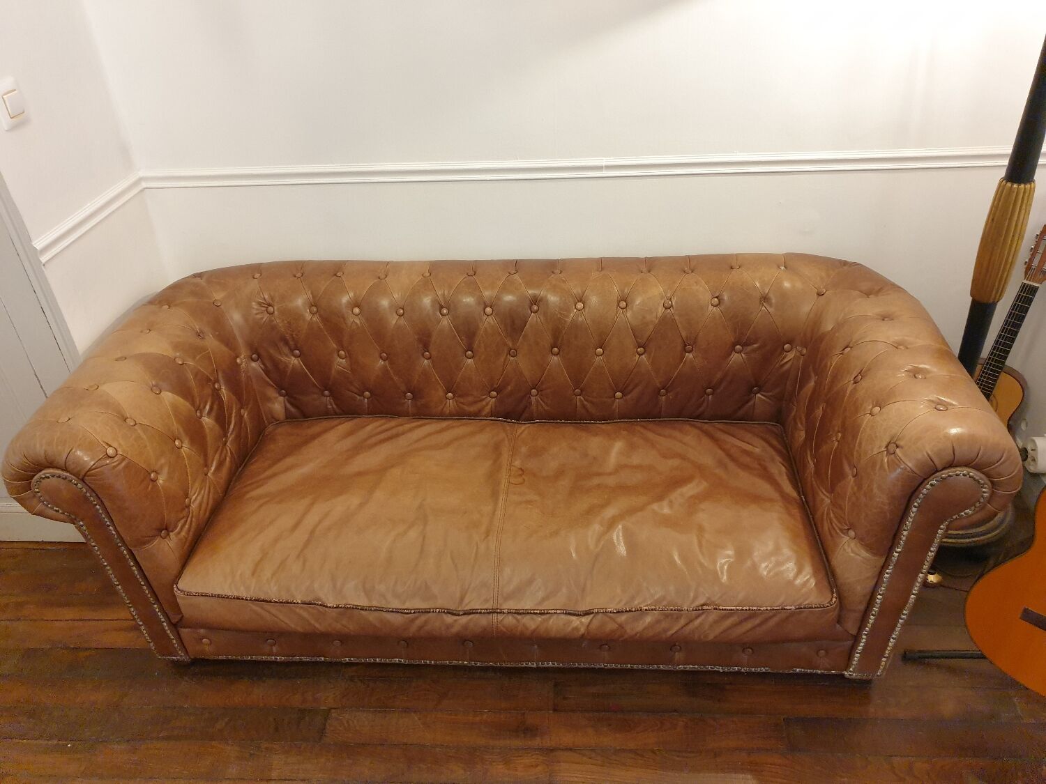 3-seater chesterfield sofa in tan leather