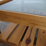 1970s pine and glass coffee table