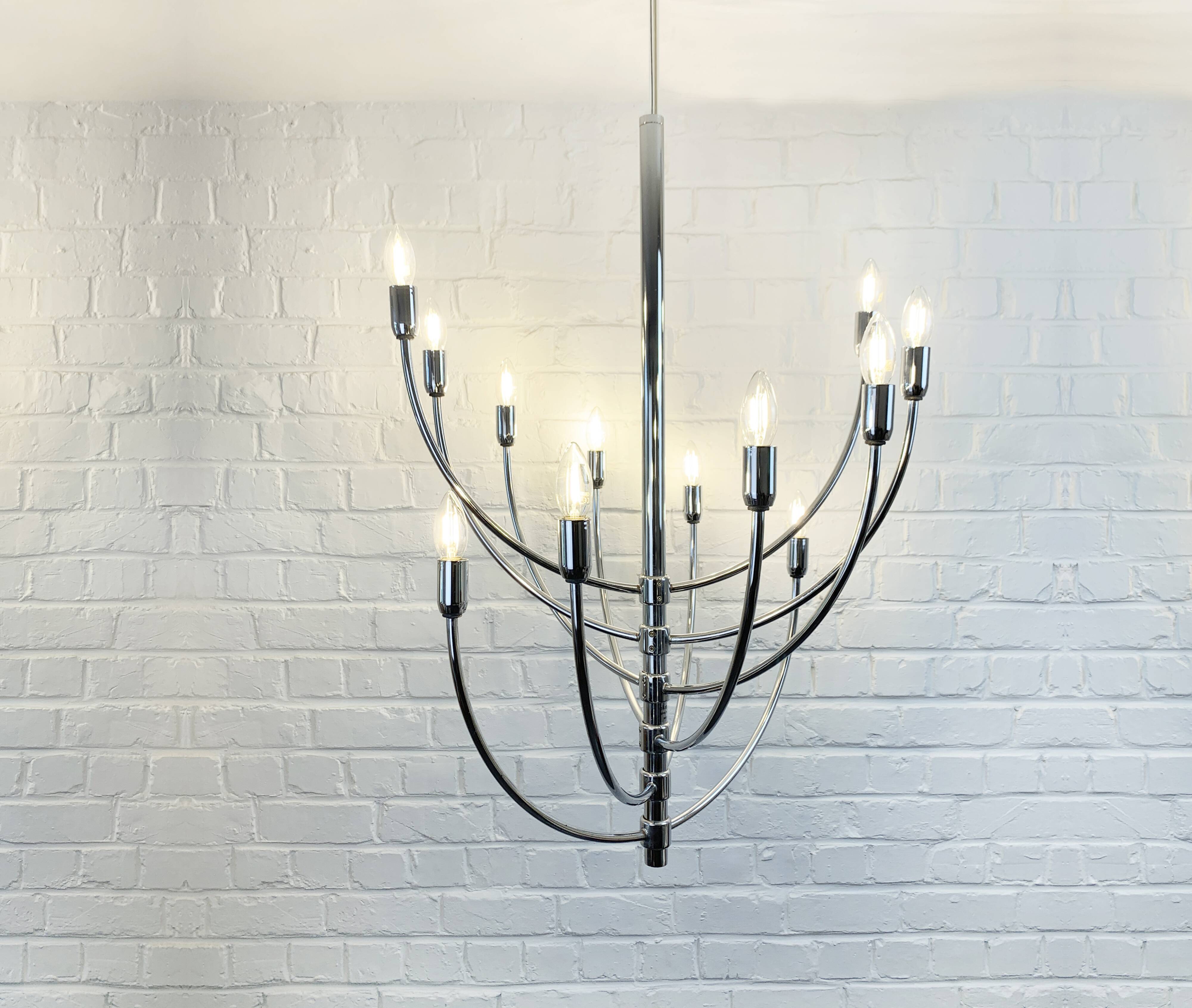 Chrome chandelier Piazza San Marco design Vico Magistretti for Oluce Italy