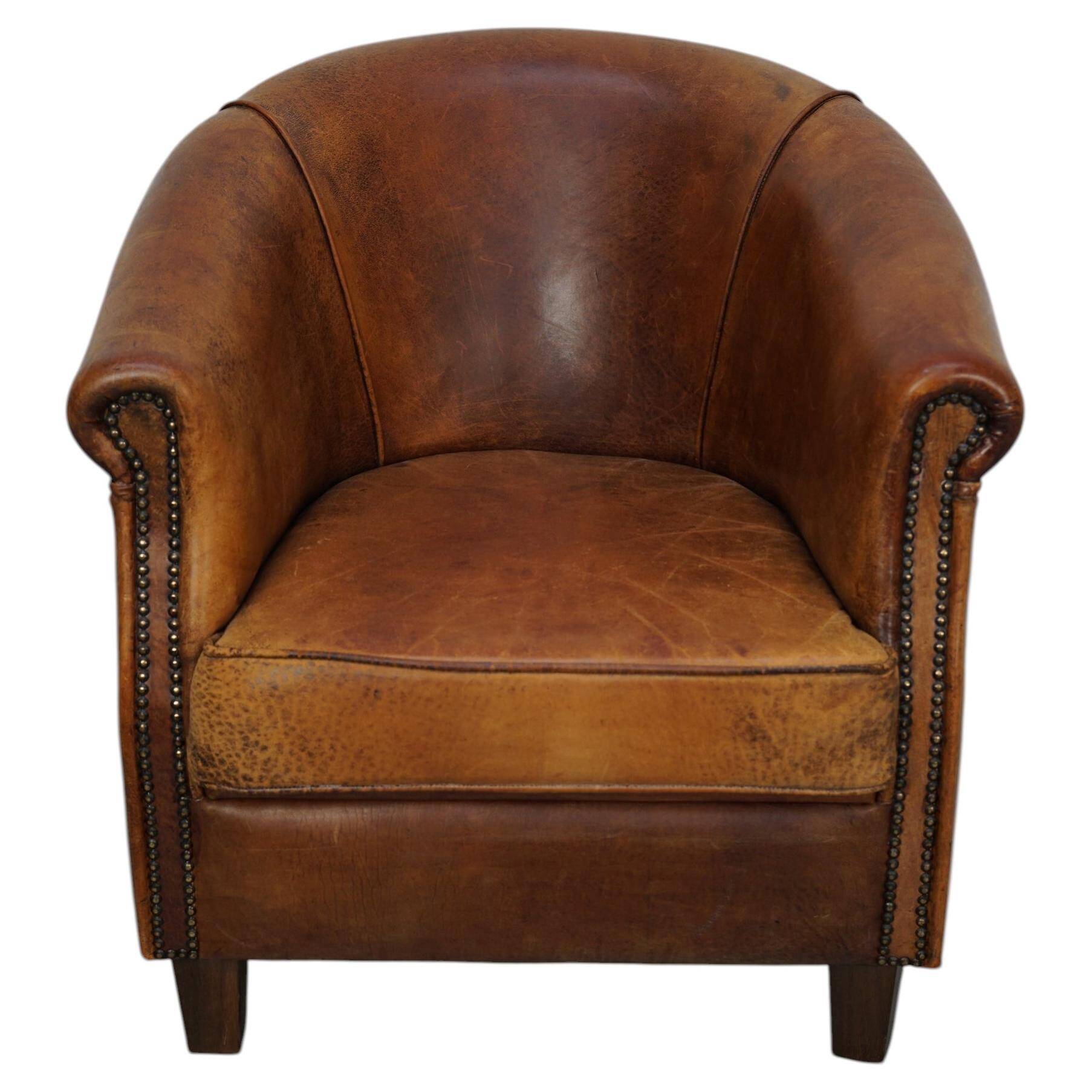 Vintage Dutch Club Chair in Cognac Leather
