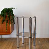 Sellette en chrome et verre fumé, double étages, Design, 1970
