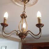 Lustre bois et laiton 3 branches
