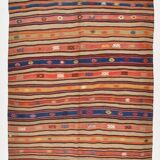 5x8 Wool Kilim Rug, Handwoven Blue & Red Wool Kilim Rug, 143x230Cm