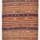 Tapis Kilim en laine tissé main, 5x8, bleu et rouge, 143x230 cm