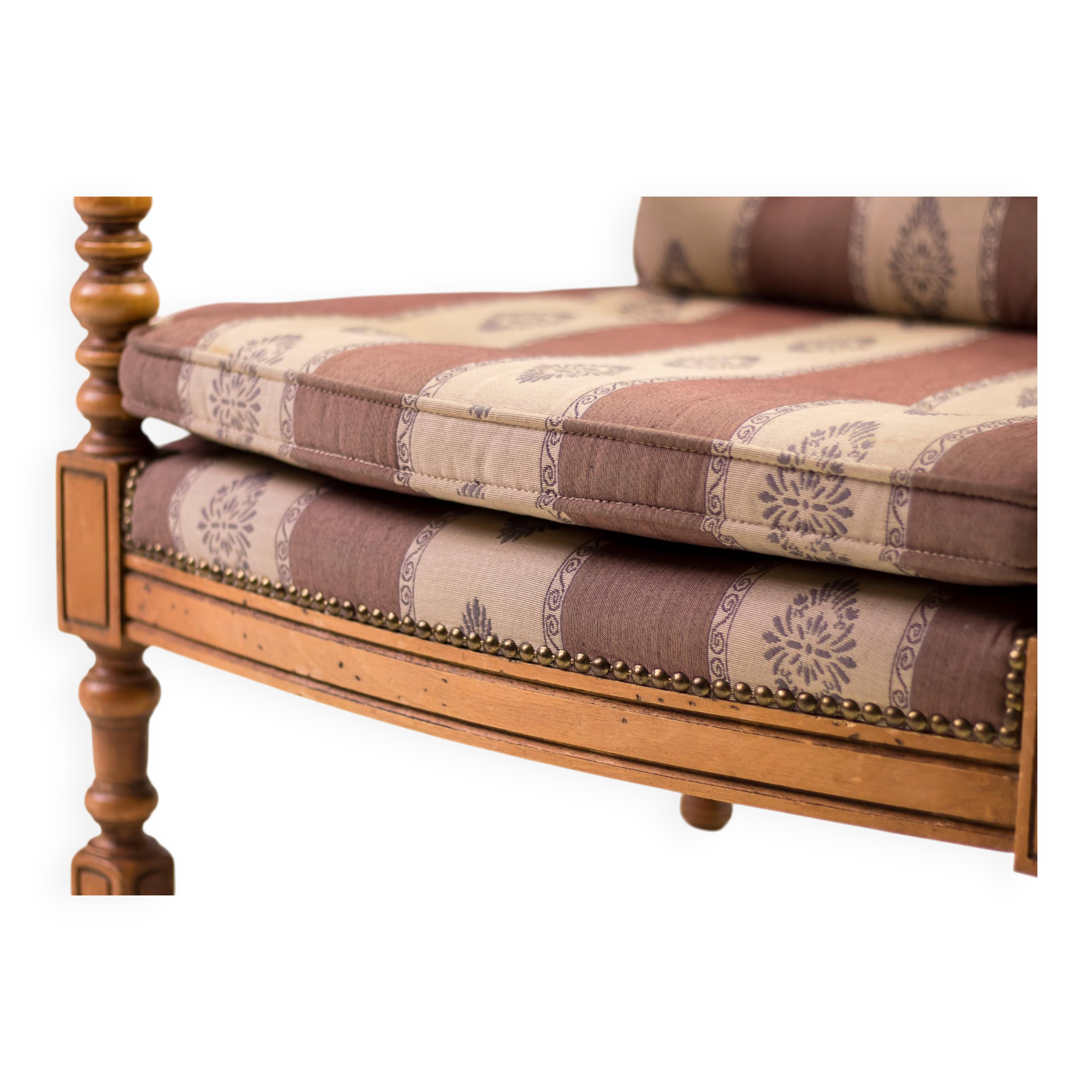 Pair of Giorgetti "1975 Gallery" armchairs in carved wood, original upholstery.