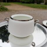 Teapot and its 4 porcelain cups Aluminite R.Frugier