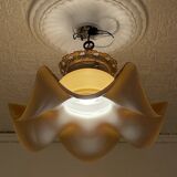 Draped tulip pendant in caramel opaline & brass – Vintage