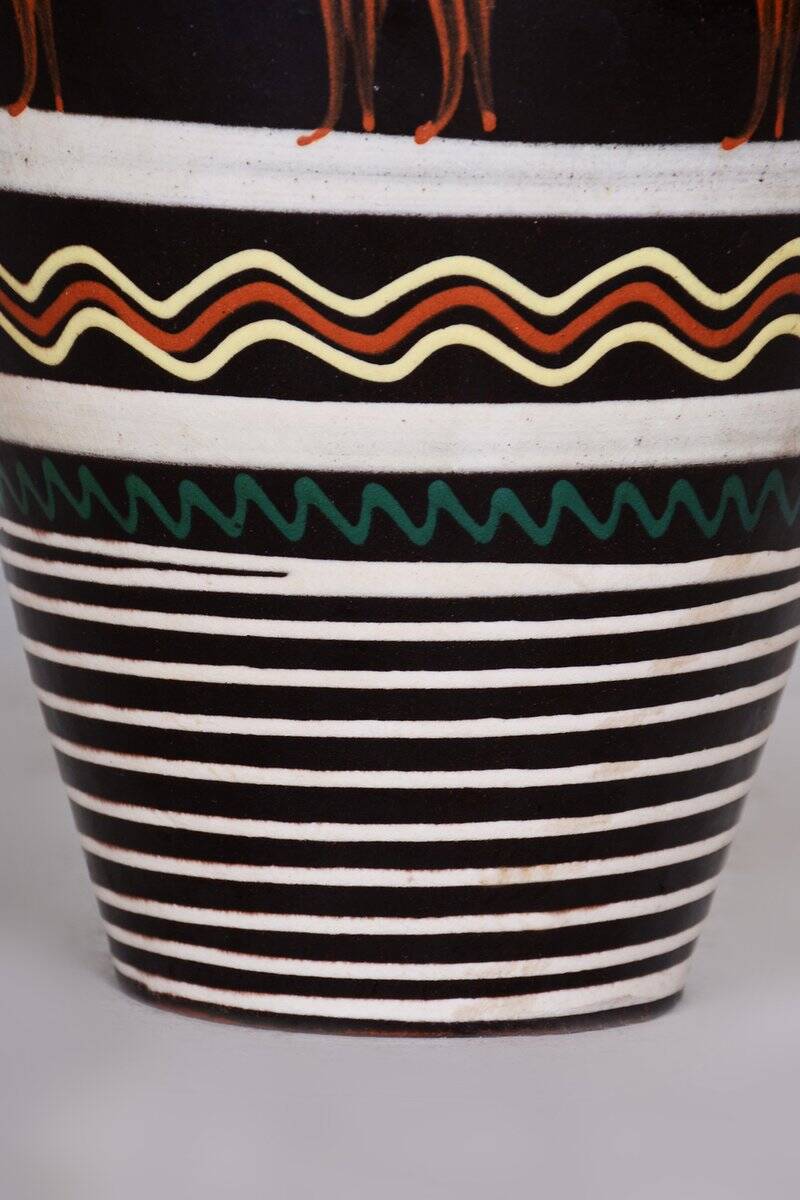 Art Deco Hand-Painted Vase in Ceramic, Slovakia, 1940s